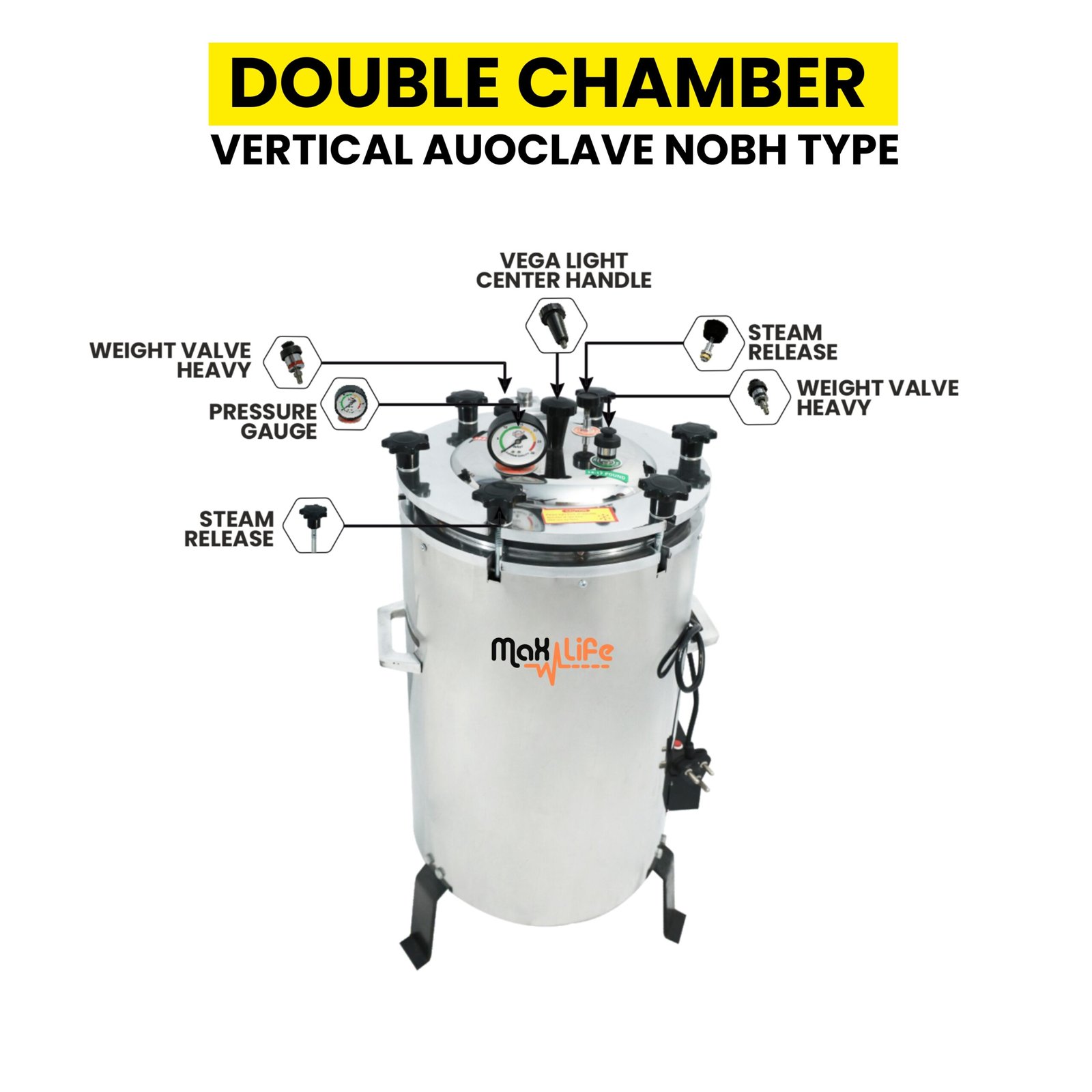 Double Chamber Knob Type Vertical Autoclave - Image 3